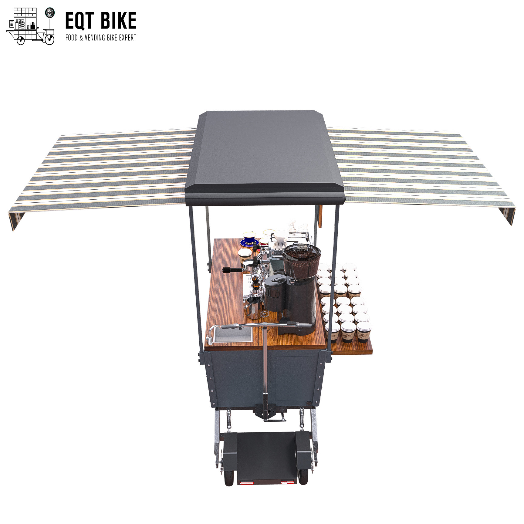 Carro vendendo móvel exterior 48V da bicicleta do café com a tabela de trabalho de aço inoxidável